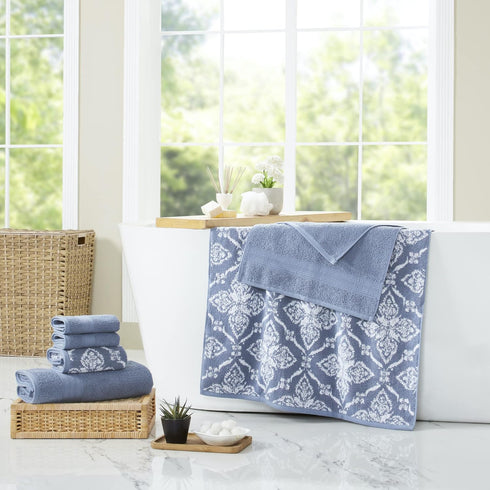 6-Piece Set 100% Modern Threads Amaris Reversible Yarn Dyed Jacquard Towel - Bath Towels, Hand Towels, & Washcloths