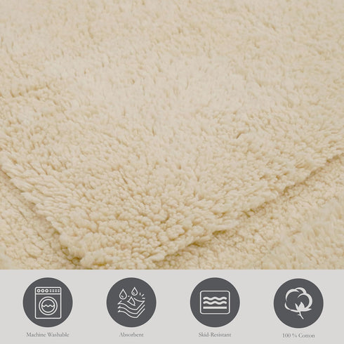 Jean Pierre New York Lydia Border 100% Cotton Bath Mat - Non-Slip Rug - Ivory - 20"x32"