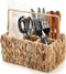 Wicker Flatware Organizer, Woven Utensil Caddy with Handle, Water Hyacinth Cutlery Holder for Picnic Silverware