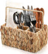 Wicker Flatware Organizer, Woven Utensil Caddy with Handle, Water Hyacinth Cutlery Holder for Picnic Silverware