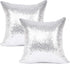 YOUR SMILE Pack of 2 Luxury Series Silver Decorative Sequin & Satin Throw Pillow Covers, 18" x 18"
