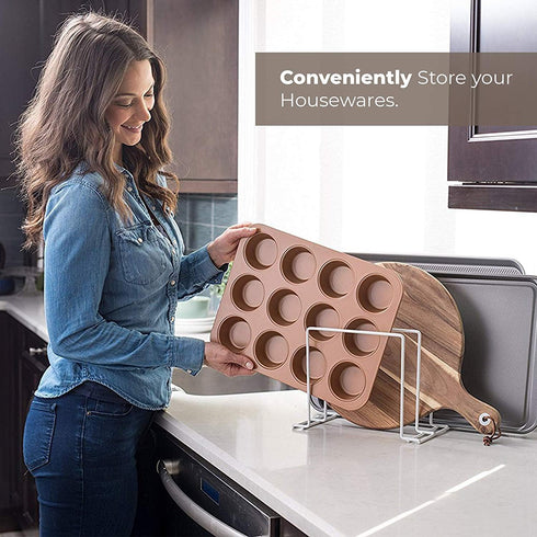 Stock Your Home White Steel Baking Pan Organizer Rack, 2 Pack, Rust Proof Wire Holder for Kitchen Storage