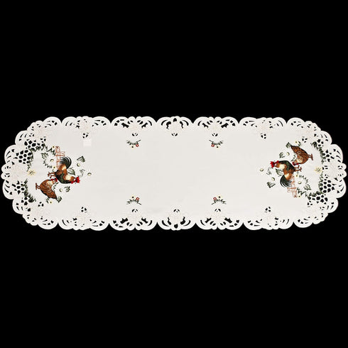 Country (15Wx54L) Embroidered Rooster Chic Lace Farmhouse Table Runner, Dresser Scarf, Coffee Table Runner