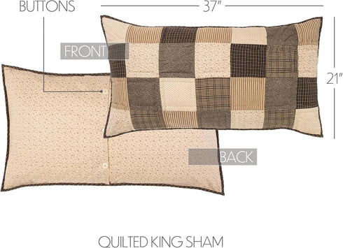 VHC Brands Kettle Grove King Sham, 21x37, Primitive Country Patchwork Design in Black and Creme