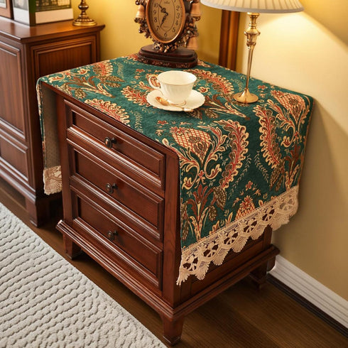 Floral,51.2" 15.7" Nightstand Cover with Lace Trim Floral Pattern :Slip-Resistant Dustproof Table Cover for Bedroom