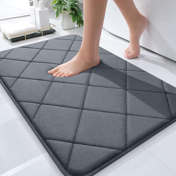 OLANLY Memory Foam Bath Mat 30x20, Ultra Soft Absorbent Bathroom Rug, Machine Washable, Dark Grey