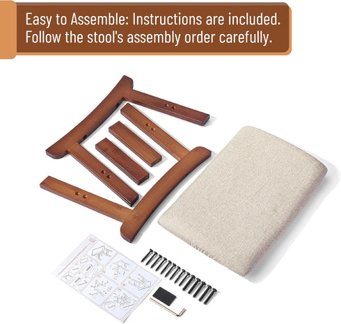 Compact Bamboo Ottoman with Beige Cushion and Brown Legs - Ideal Foot Rest
