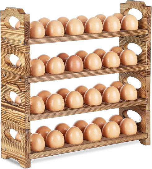 Wooden Egg Holder with 4 Layers/48-Hole, Stackable Wood Egg Rack Countertop with