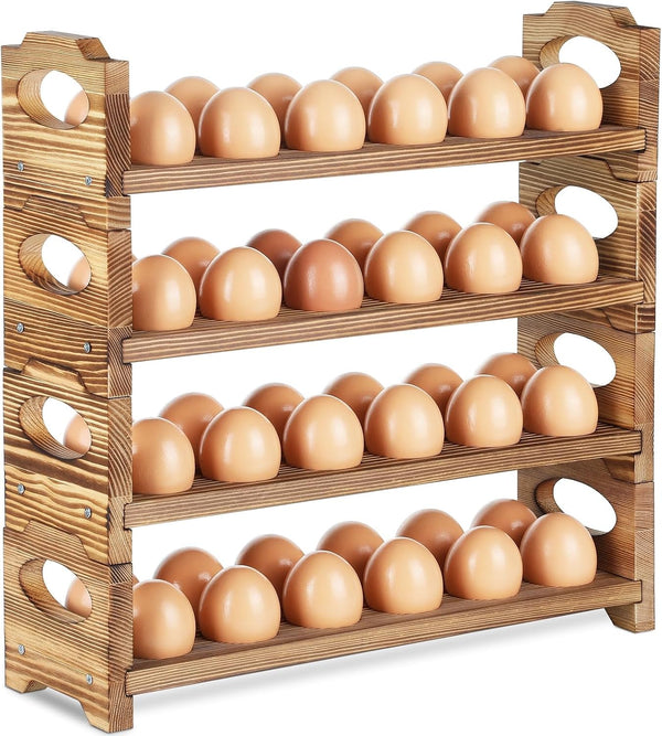 Wooden Egg Holder with 4 Layers/48-Hole, Stackable Wood Egg Rack Countertop with