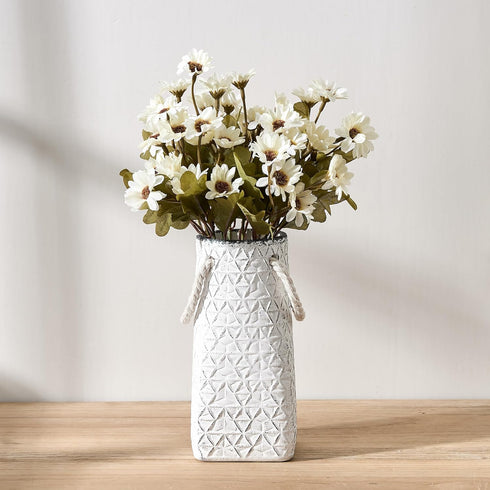 Vaseking Elegant White Petite Vase, 7 inch Ceramic Modern Minimalism Geometric Texture