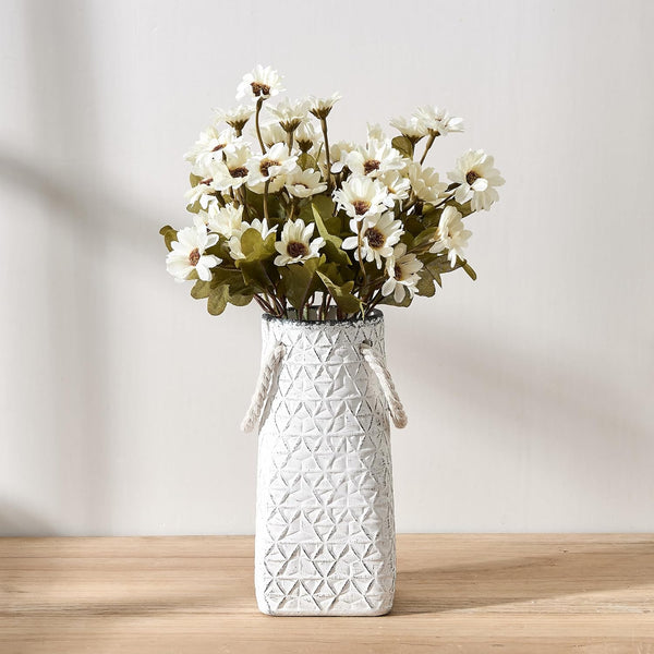 Vaseking Elegant White Petite Vase, 7 inch Ceramic Modern Minimalism Geometric Texture