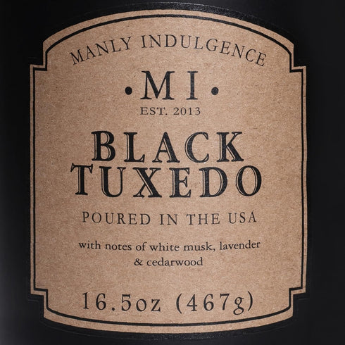 Manly Indulgence Black Tuxedo Jar Candle, 16.5 oz, White Musk, Lavender, Cedarwood, Up to 60 Hour Burn