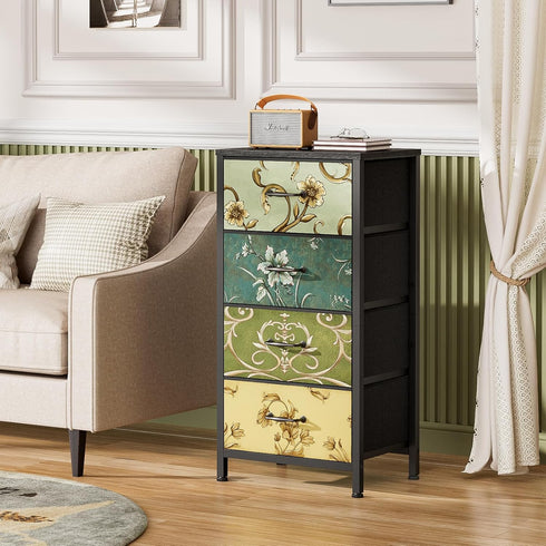 Furnulem 4 Drawer Dresser, Vertical Nightstand for Kids and Adults, Fabric Chest of Drawers for Storage