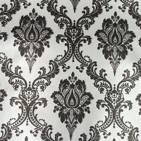 Yifely Retro Black Damask Furniture Paper Self-Adhesive Shelf Liner, Light Grey Table Decor Sticker