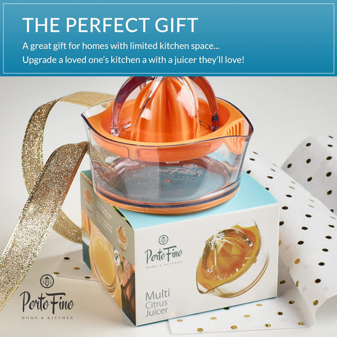 Citrus Squeezer - Manual Orange Juicer with Measuring Cup and Strainer, Dishwasher Safe, Gift for Women - 8OZ (Orange)