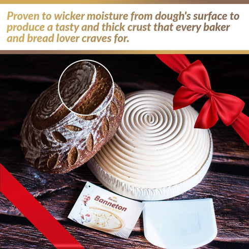 9 Inch Bread Banneton Proofing Basket - Baking Bowl Dough Gifts for Bakers Proving Baskets for Sourdough Bread Scraper