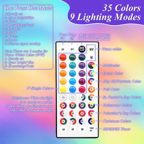 35 98FT 300 4th Colors Changing Christmas Lights, LED of July String Lights Green Wire with Remote, Waterproof Twinkle