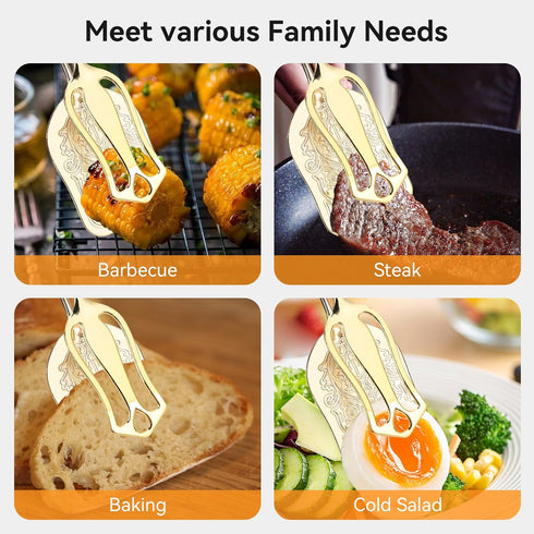 Gold Serving Tongs, Zinc Alloy Bread Clip Salad Food Tongs for Serving Food, 23cm/9.1in X 5cm/2.0in (Gold)