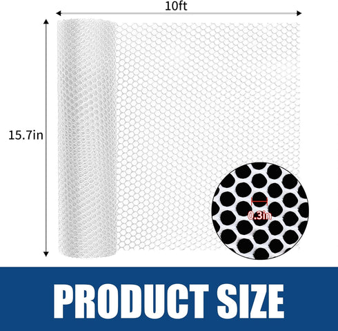 15.7IN 10FT 500GSM White Plastic Chicken Wire Mesh x - for Garden,Poultry,Dogs,Rabbit,Crafts,Agricultural & Floral