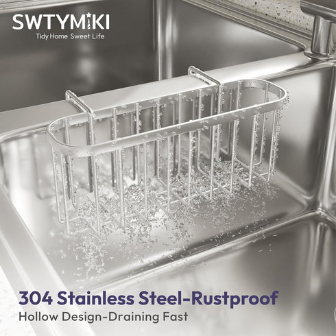 SWTYMIKI Sponge Holder for Kitchen Sink, Movable Kitchen Sink Caddy with Compact Size Rustproof and Waterproof Hanging