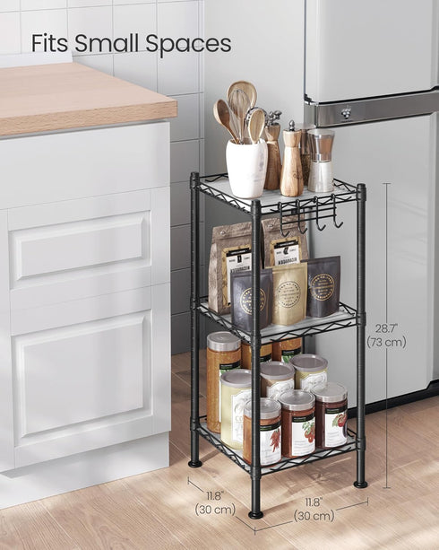 3-Tier 3 ULGR103B01 SONGMICS Bathroom Shelf, Storage Rack for Small Space, with PP Shelf Liners, Removable Hook