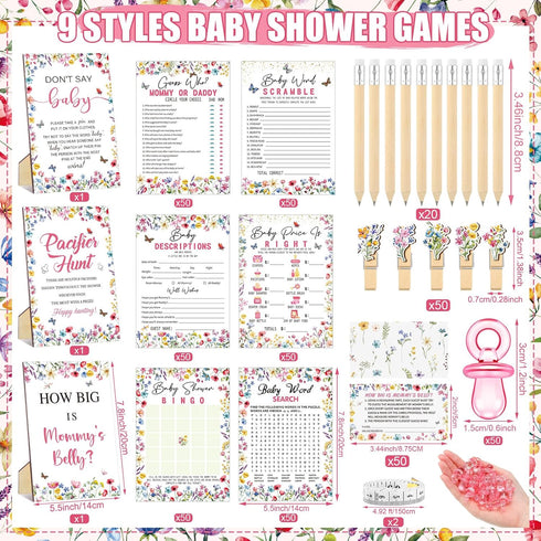 476 6 Sets 50 Mommy's 50 2 50 Sherr Pcs Wildflower Baby Shower Games Activities Card Pacifier Hunt Game Pacifier How
