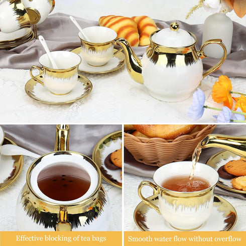 Set, Set 20 Set, Sets Sets Deco,1000ML Porcelain Tea Large Ceramic Tea for Adults with Metal Holder, Pcs European Tea