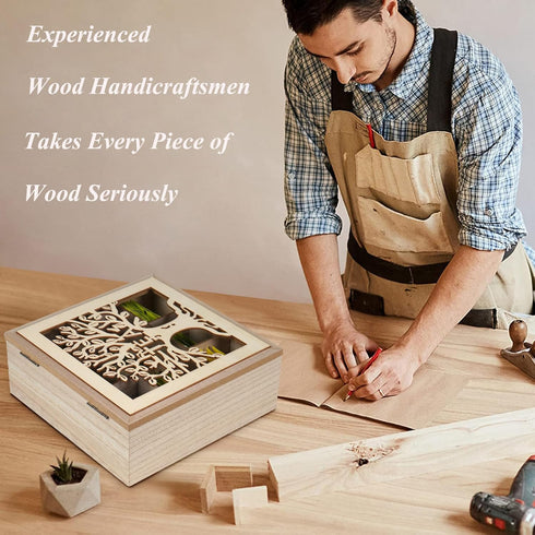 handrong Tea Box Organizer,Wood Teas Bag Holder,Tea Organizers and Storage,Teas Organizer with Tree Pattern for Home