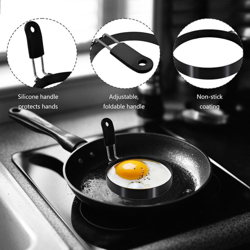 2-Pack 3.5'' Set Egg Rings with Silicone Handle, Stainless Steel Egg Cooking Rings,NonstickFor Frying Eggs and English