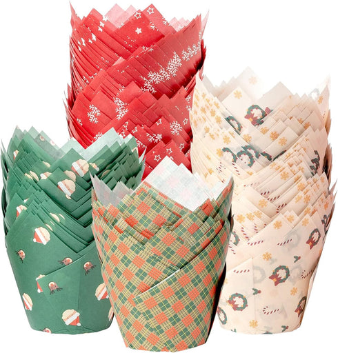 Katbite Christmas Tulip Cupcake Liners 200PCS, Muffin Baking Holders, Baking Cups, Cupcake Wrappers