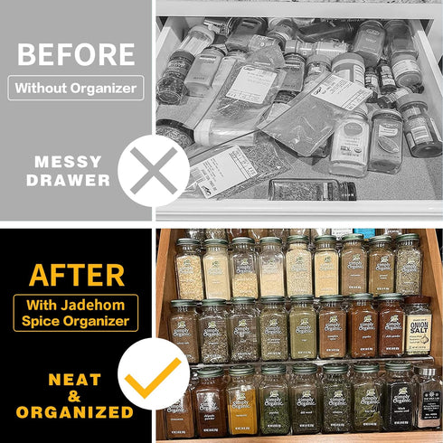 19 x 13 Inches Spice Drawer Organizer, 4 Tier Clear Acrylic Expandable In-Drawer Seasoning Jars Rack for Kitchen