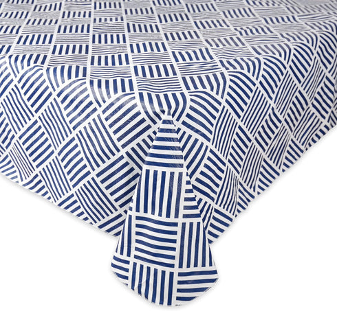 60x102, DII Indoor/Outdoor Vinyl Tabletop Collection Grid Pattern, Flannel Backed Tablecloth, Rectangle, Navy