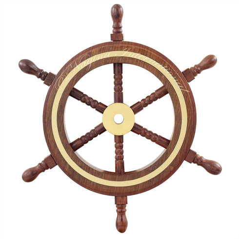 Nagina International 4" Small Rosewood Crafted Brass Ring Ship Wheel, Nautical Decor Steering Wheel