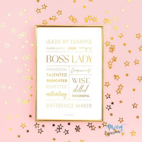 Boss Lady Desk and Wall Art - 12x9" Metal Frame Office Décor with Inspirational Quote by Merry Expressions
