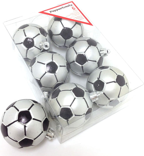 PEPPERLONELY Soccer Shatterproof Sports Ball Ornaments, Set of 6PC, 65mm (2-1/2 Inch)