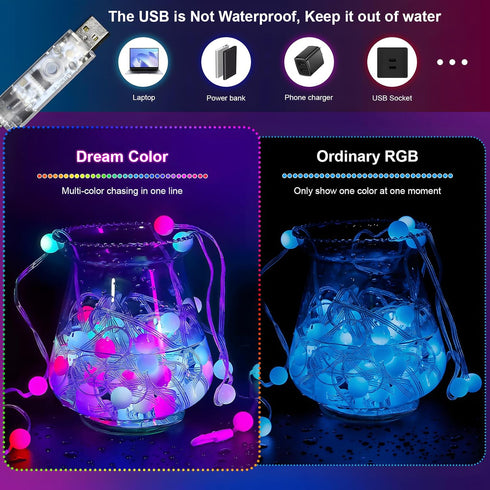 32.8Ft 66LEDs Christmas String Lights Indoor RGB Smart Twinkle Light with Music Sync RF Remote APP Control, USB Powered