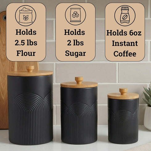 Countertop Set 3 Set Ceramic Kitchen Canisters for of with Airtight Bamboo Lids - Black Kitchen Canisters with Airtight