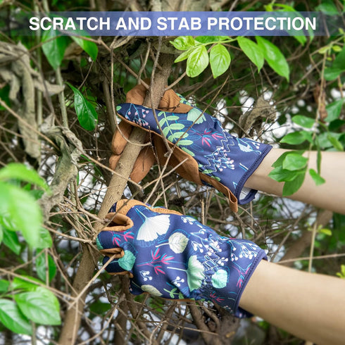Women's Gardening Weeding Gloves, Leather Thorn Proof Garden Gloves for Digging, Planting, Pruning