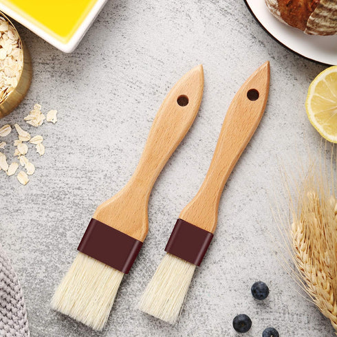 1 inch & 1.5 inch Pastry Brush Natural Boar Bristle Basting Brush with Beech Wooden Handle, Pack of 2