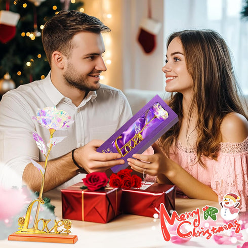 Childom Birthday Gifts for Women - Christmas Rainbow Rose with Love Stand for Mom, Grandma, Wife - Sweet Artificial