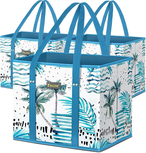 BALEINE 3Pk Reusable Grocery Bags, Foldable Shopping Bags for Groceries with Reinforced Bottom