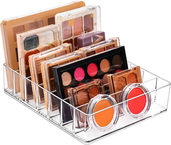 JessLab Eyeshadow Palette Makeup Organizer, Acrylic 7-Section Divided Storage for Bathroom Vanity Countertop,