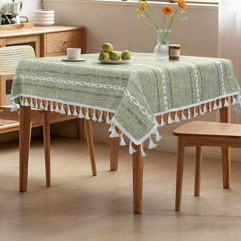 Boho Small Square Tablecloth 36''x36'', Sage Green Linen Coffee Table Cover, Spring
