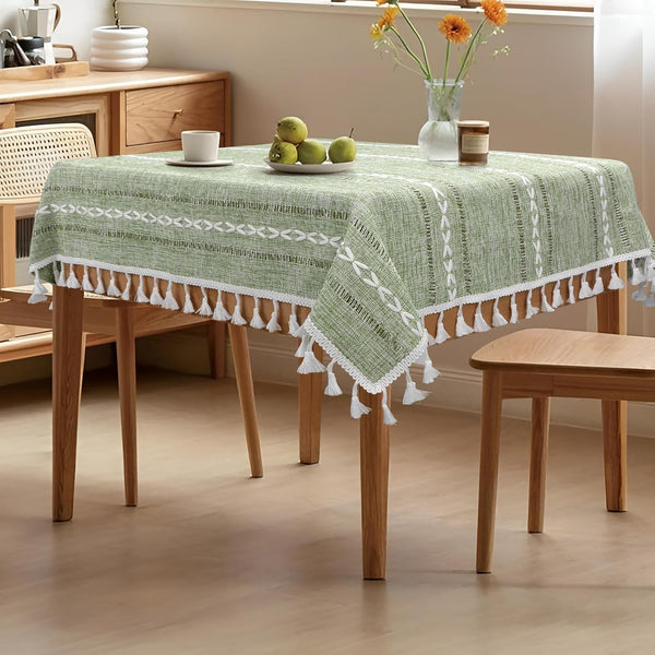 Boho Small Square Tablecloth 36''x36'', Sage Green Linen Coffee Table Cover, Spring