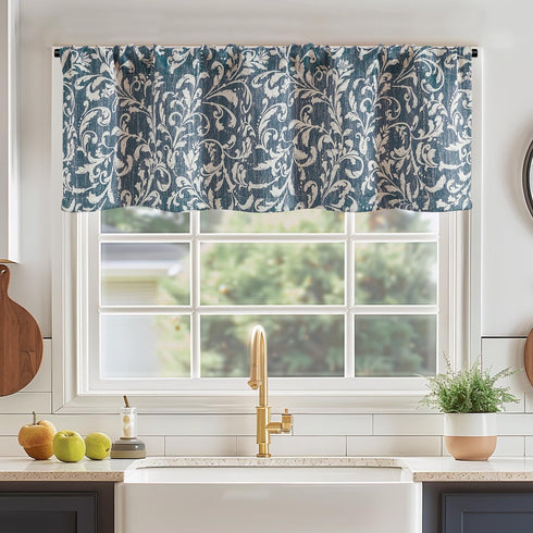 jinchan Floral Valance Curtain for Kitchen Living Room Farmhouse Vintage Flower Blue Valance Room Darkening Bedroom Window Treatment Privacy Thermal Insulated Drape Rod Pocket 1 Panel 16 Inch