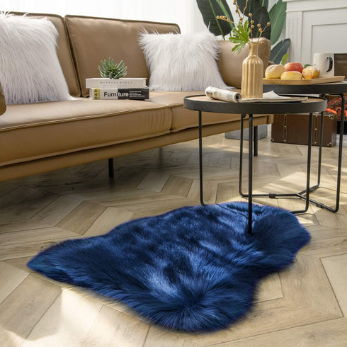 Ashler Fluffy Shaggy Area Rug, Ultra Soft 2 x 3 Feet Sheepskin Fur Rug, Navy Blue, Machine Washable for Bedroom, Living