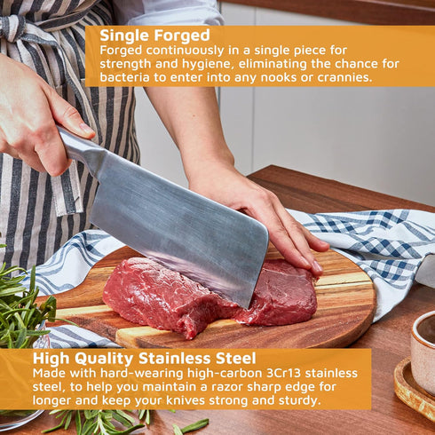 Jean-Patrique Cleaver Butcher Knife, Single Forged with Razor Sharp Edge, Kitchen Chopping Knife