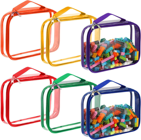 Sanwuta 6 Packs Toy Storage Bags, Waterproof PVC Organizing Bags with Zipper for Kids Books, Small Toys, Puzzles