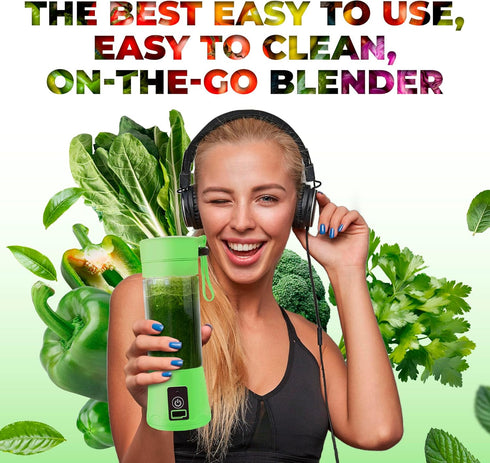 Portable Blender, Compact USB Rechargeable Personal Travel Blender for Smoothies and Shakes, 380ml, Green