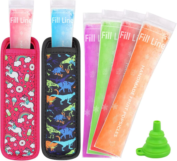 Amintiri 50 Disposable Ice Popsicle Mold Bag 2 Popsicle Holder, Freezer Tubes with